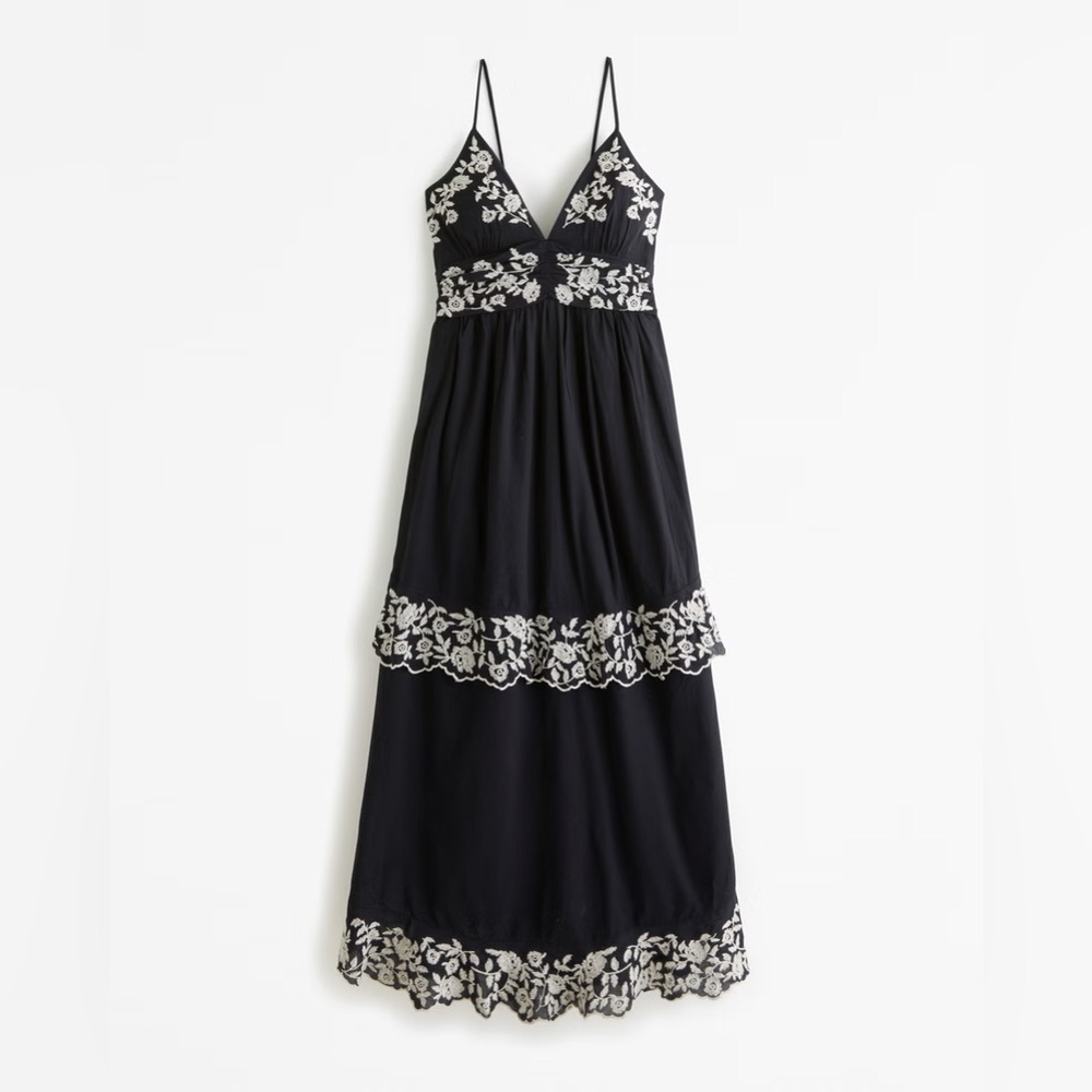 Abercrombie Black Embroidered Tiered Maxi Dress